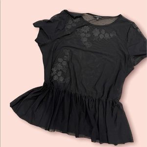 Sheer Mesh Lane Bryant Peplum Top with Floral Embroidery 18/20